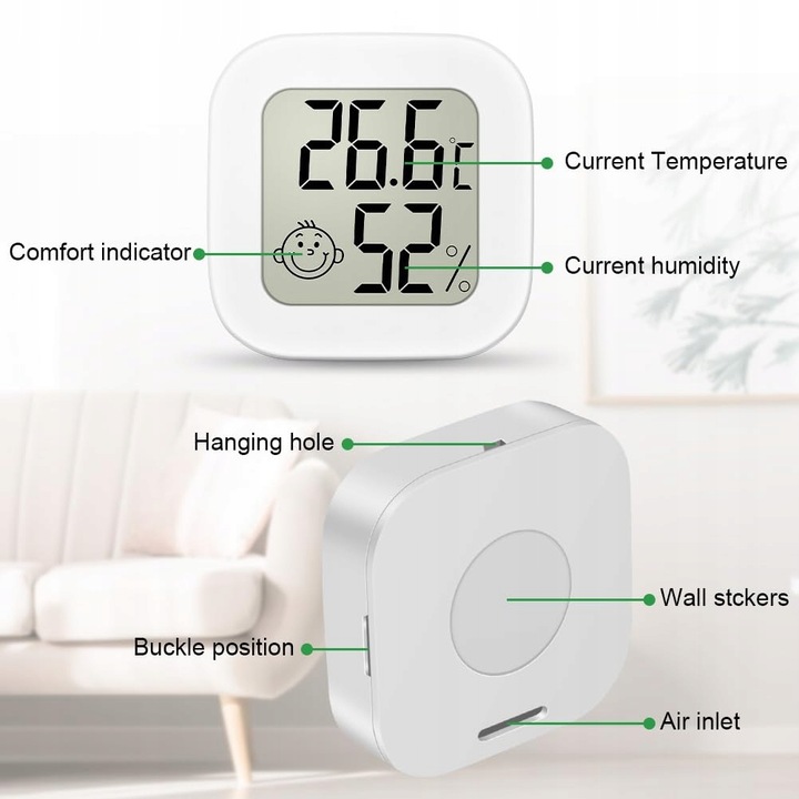 TERMOMETR CYFROWY ELEKTRONICZNA STACJA POGODY HIGROMETR POKOJOWY 4