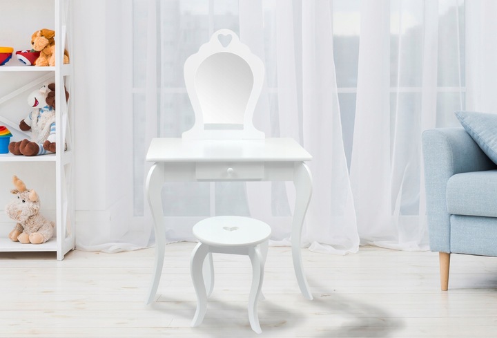 TOALETKA KOSMETYCZNA DLA DZIEWCZYNKI DO MAKIJAŻU Z LUSTREM TABORETEM