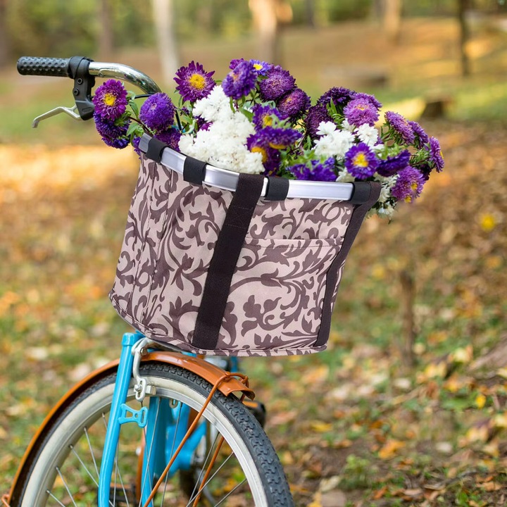KOSZ ROWEROWY PRZEDNI KOSZYK NA KIEROWNICĘ UCHWYT TORBA SAKWA BRĄZOWY