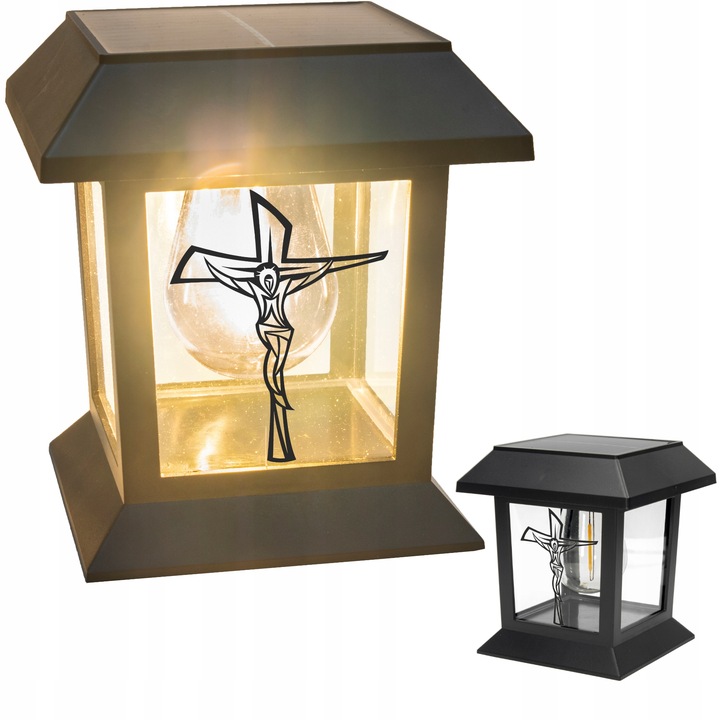 ZNICZ na Grób LED LAMPION Solarny na Cmentarz STATUETKA z KRZYŻEM Nowość