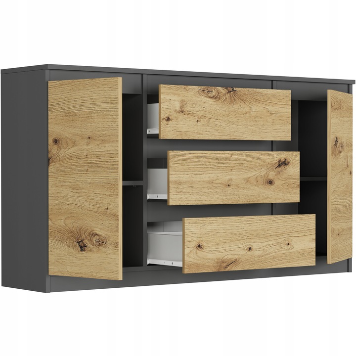 KOMODA 140 SZAFKA 3 SZUFLADY 2 PÓŁKI R-140-S3 ANTRACYT MIX ARTISAN