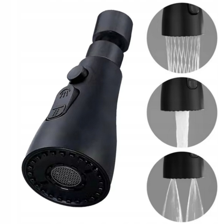 PRZEDŁUŻACZ KRANU KUCHENNEGO AERATOR PERLATOR 3 FUNKCJE 360° CZARNY LOFT 2s