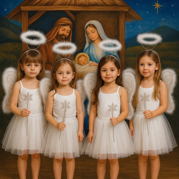 STRÓJ ANIOŁKA ANIOŁA KOSTIUM PRZEBRANIE NA JASEŁKA SKRZYDŁA AUREOLA