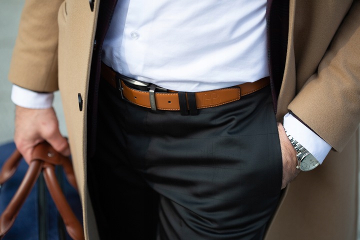 DWUSTRONNY SKÓRZANY PASEK DO SPODNI PASEK MĘSKI DO SPODNI Hugh Butler