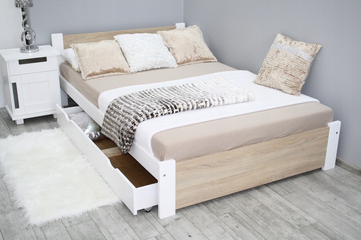 Łóżko 3D 120x200 białe + dąb sonoma stelaż masywne