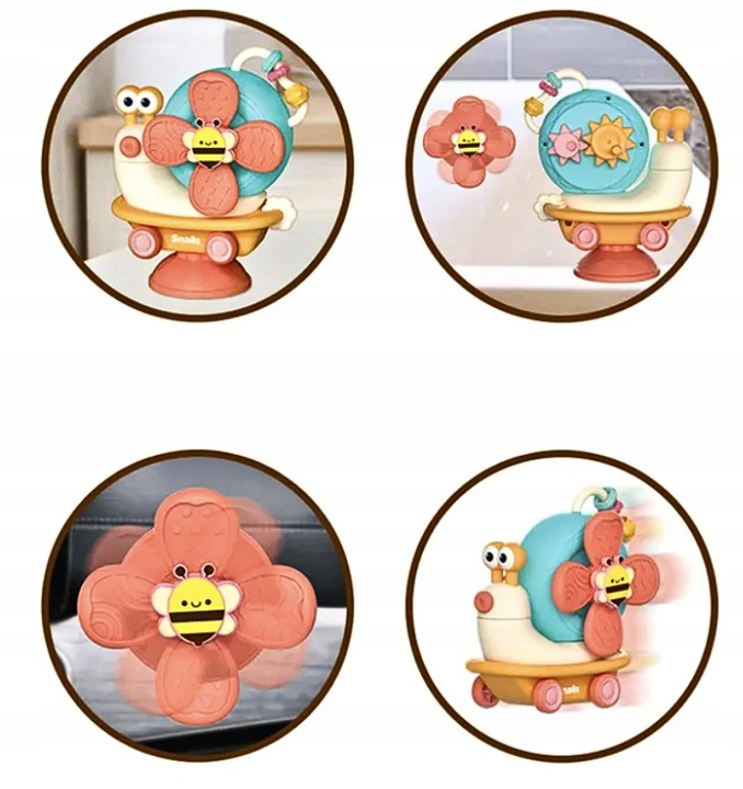 INTERAKTYWNY SENSORYCZNY ŚLIMAK 4w1 SPINER Z PRZYSSAWKĄ DLA NIEMOWLĄT