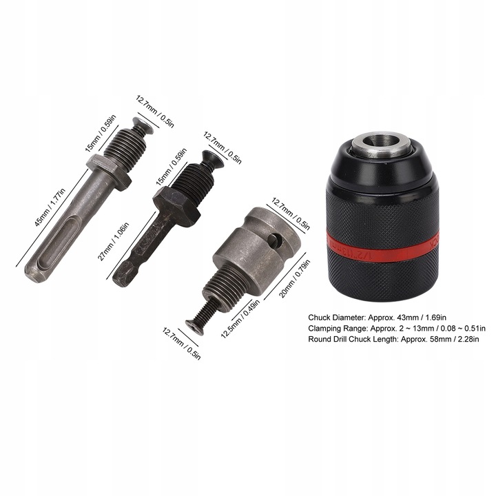 UCHWYT WIERTARSKI BEZKLUCZOWY SAMOZACISKOWY 1/2 + ADAPTER x3