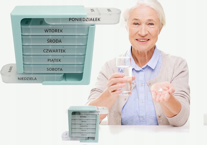 Pojemnik na leki kasetka plastikowa na tabletki 7 dni 4 pory dnia