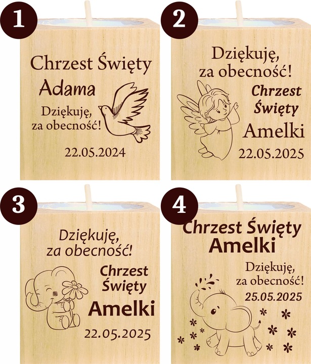 Podziękowanie dla Gości Komunia Chrzest piękny świecznik 10 szt grawer