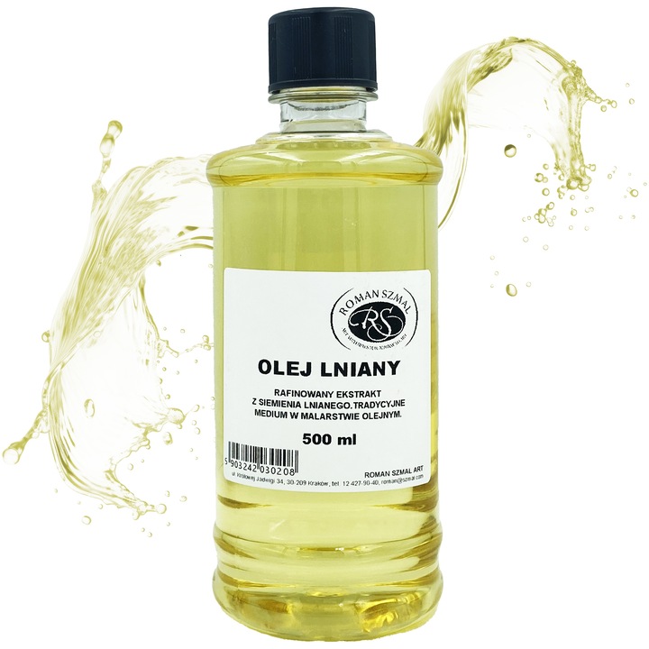 Olej lniany rafinowany ROMAN SZMAL medium do farb olejnych POŁYSK 500ml