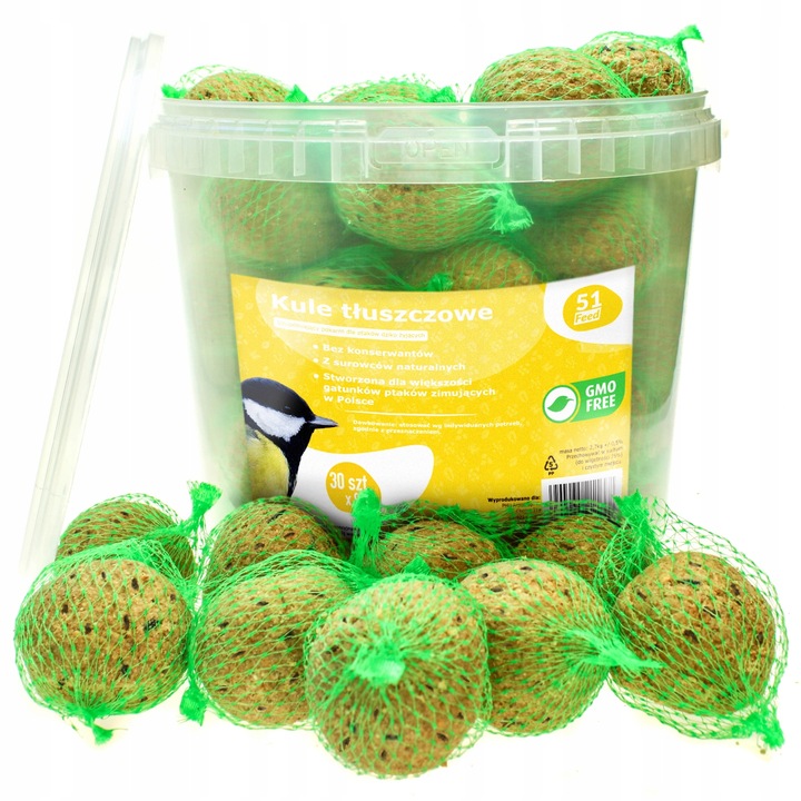 KULE TŁUSZCZOWE DLA PTAKÓW KARMA POKARM ZE SŁONECZNIK ZIARNO 30 SZTUK