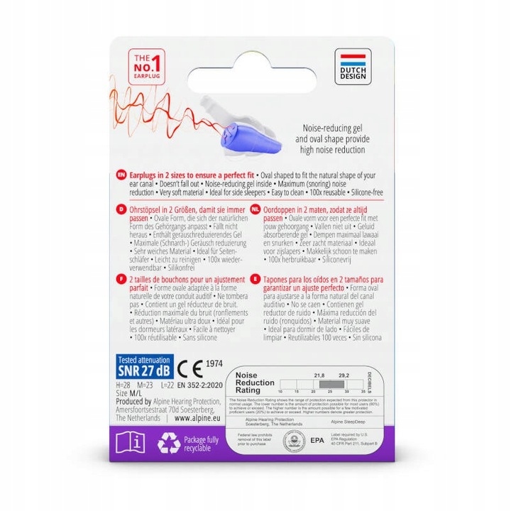 SleepDeep ALPINE dwupak multisize multipack zatyczek do spania dwa