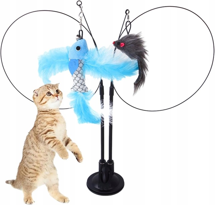 ZABAWKA DLA KOTA PODWÓJNA PRZYSSAWKA RUCHOMA PTAK MYSZKA WĘDKA