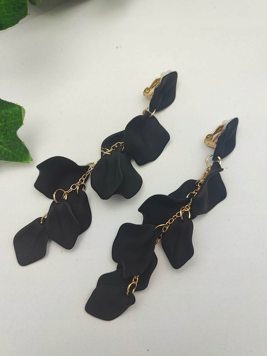 Klipsy akrylowe długie wiszące czarne boho c105