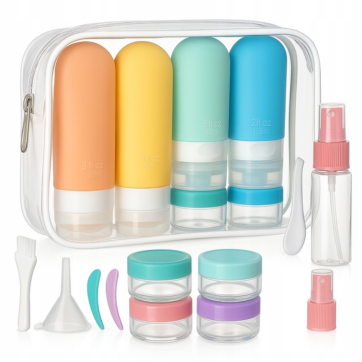 KOSMETYCZKA PODRÓŻNA POJEMNIKI DO SAMOLOTU BUTELKI ZESTAW PODRÓŻNY