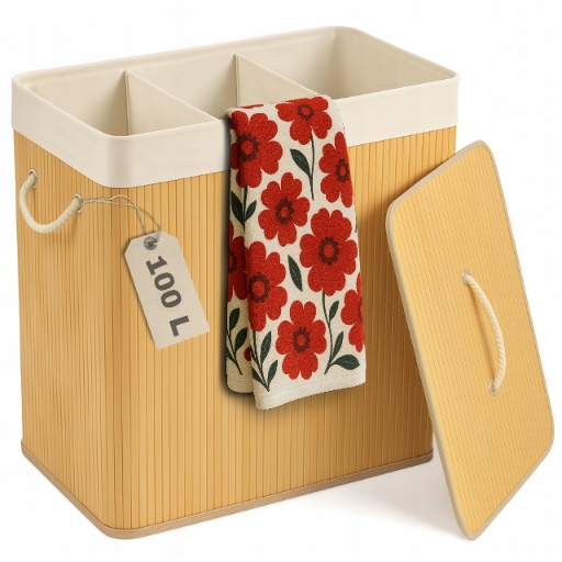 Kosz na pranie składany bambusowy pojemnik brudną bieliznę duży 3