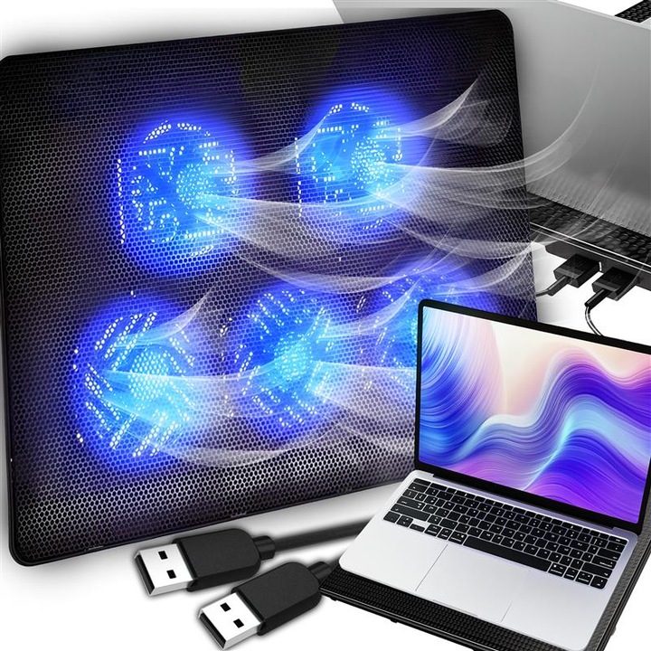 PODSTAWKA PODKŁADKA CHŁODZĄCA POD LAPTOPA NOTEBOOKA PODŚWIETLENIE 12-17''