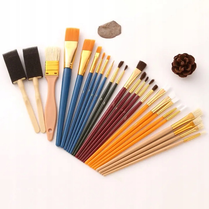 PĘDZLE MALARSKIE ARTYSTYCZNE PROFESJONALNE 25szt ZESTAW PĘDZLI MALARSKICH