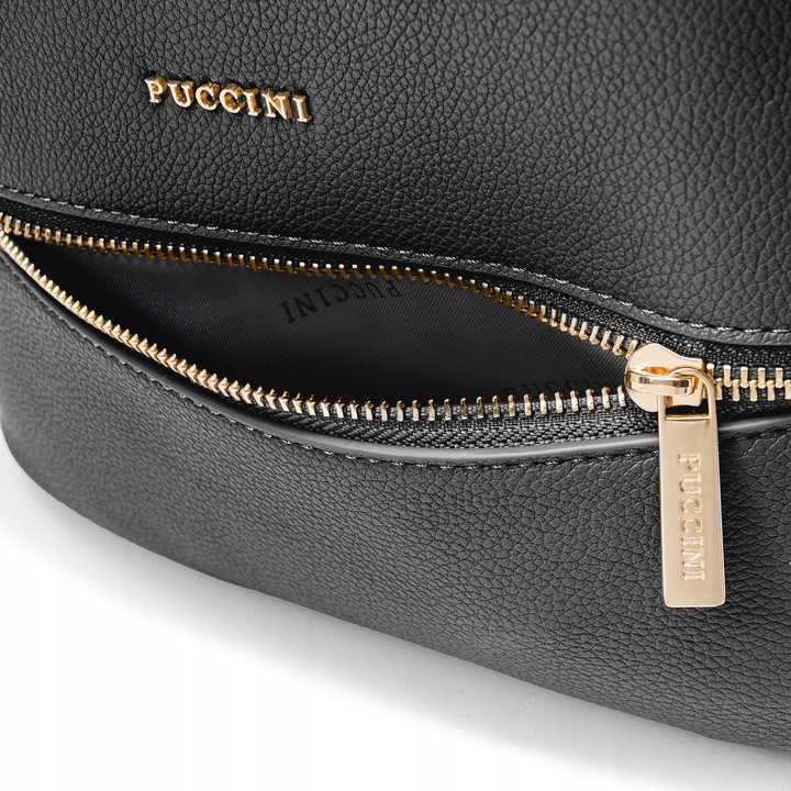 Plecak Dwukomorowy Damski PUCCINI Ze Skóry Ekologicznej Czarny