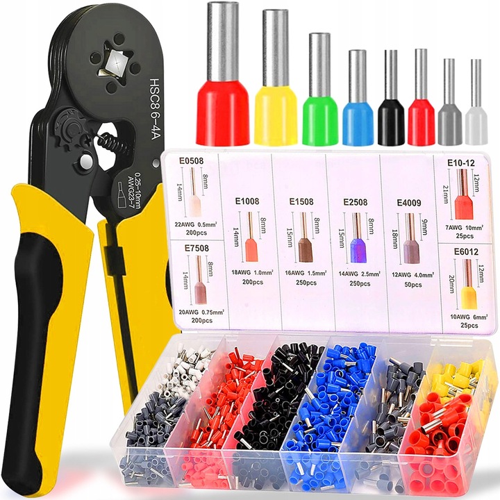 ZACISKARKA DO TULEJEK KONEKTORÓW PRZEWODÓW ZESTAW PRASKA + 1200 SZT