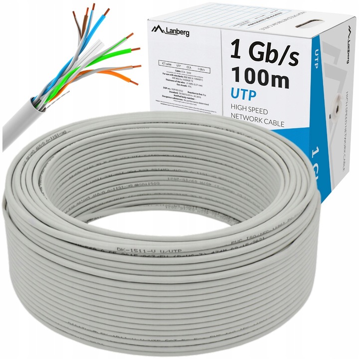 KABEL PRZEWÓD SIECIOWY LAN SKRĘTKA RJ45 UTP KAT.6 CAT.6 100M LANBERG