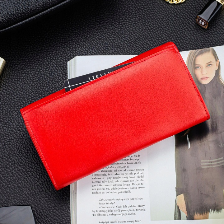 Duży Pojemny Portfel Damski Skórzany STEVENS Czerwony Z Ochroną RFID