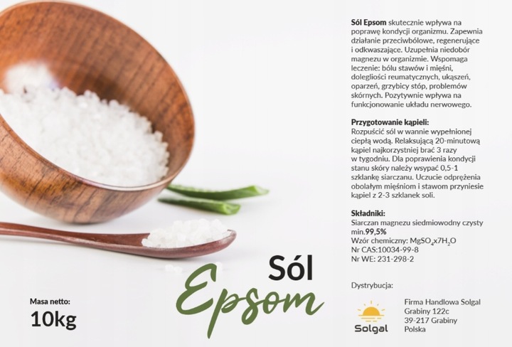 SÓL EPSOM sól do kąpieli gorzka SIARCZAN MAGNEZU czysty skład 10kg