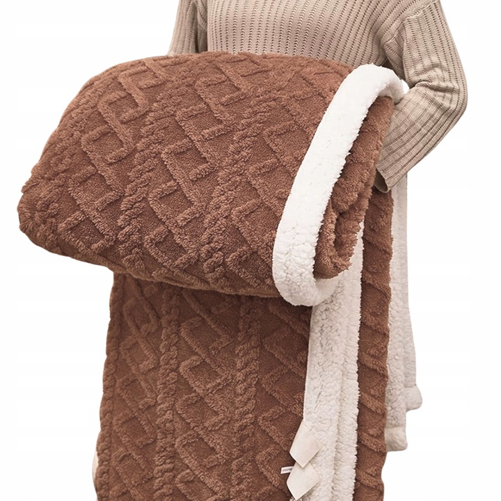 MIĘKKI KOC NARZUTA PLED NA ŁÓŹKO BARANEK SHERPA CIEPŁY 220X230 GRUBY DWUSTR