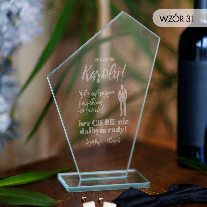 PODZIĘKOWANIA DLA ŚWIADKÓW STATUETKA SZKLANA GRAWER PREZENT DLA ŚWIADKA
