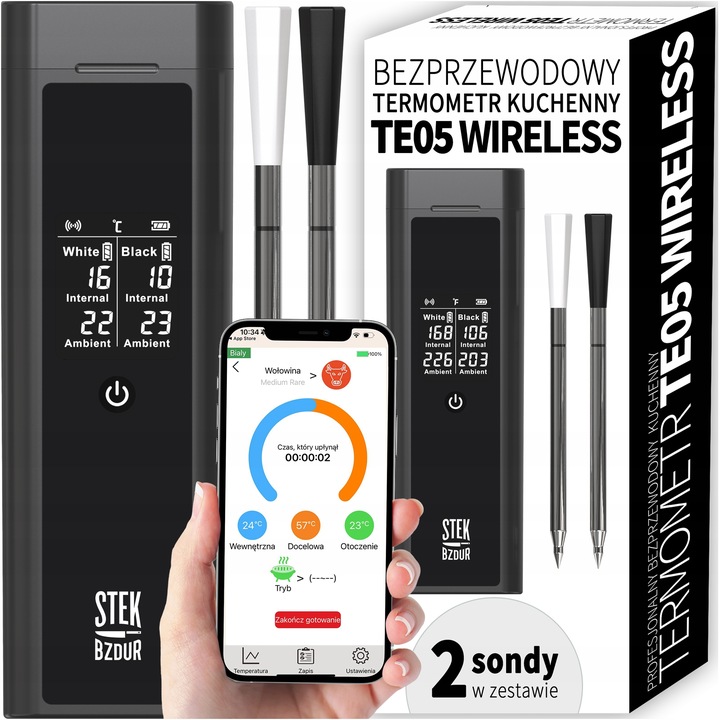 2x Bezprzewodowy Termometr Kuchenny Cyfrowy do Mięsa Steków STEK BZDUR