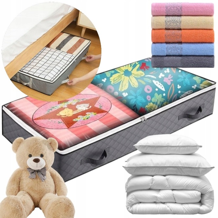 DUŻY ORGANIZER POJEMNIK POKROWIEC POD ŁÓŻKO Na POŚCIEL KOŁDRĘ ZABAWKI