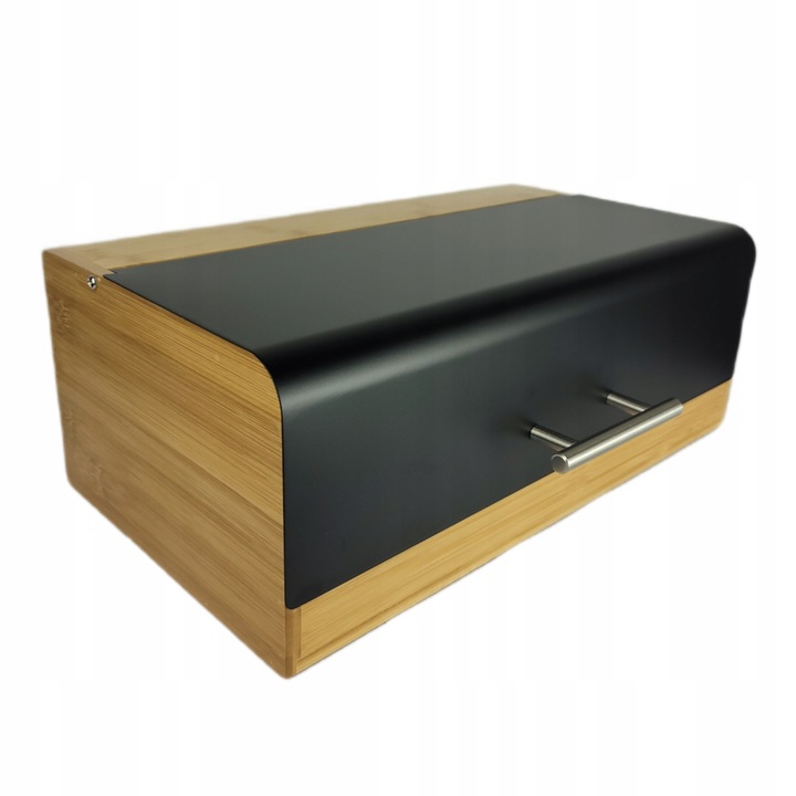 Chlebak bambusowy czarna stal pojemnik na pieczywo nowoczesny desig kuchnia