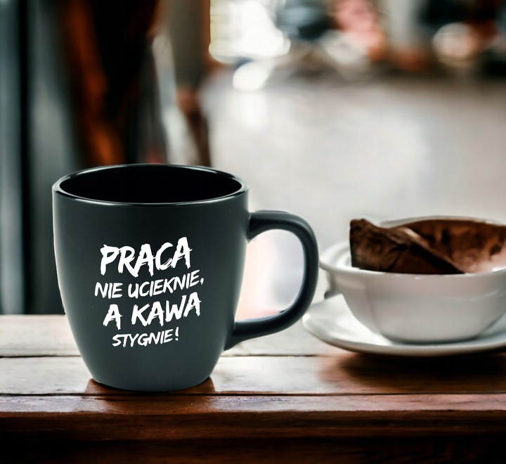 B.DUŻY KUBEK CZARNY MATOWY Z WŁASNYM NADRUKIEM DO KAWY NA PREZENT