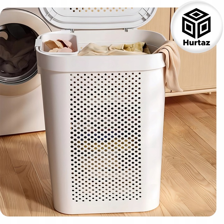 Kosz na Pranie Bieliznę Duży Kufer 60l Szary Pojemnik Plastikowy z