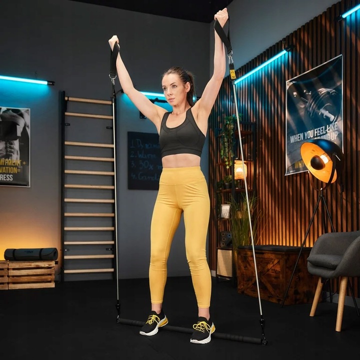 Drążek do ćwiczeń pilatesu kij 4x gumy oporowe ekspandery + etui Trex