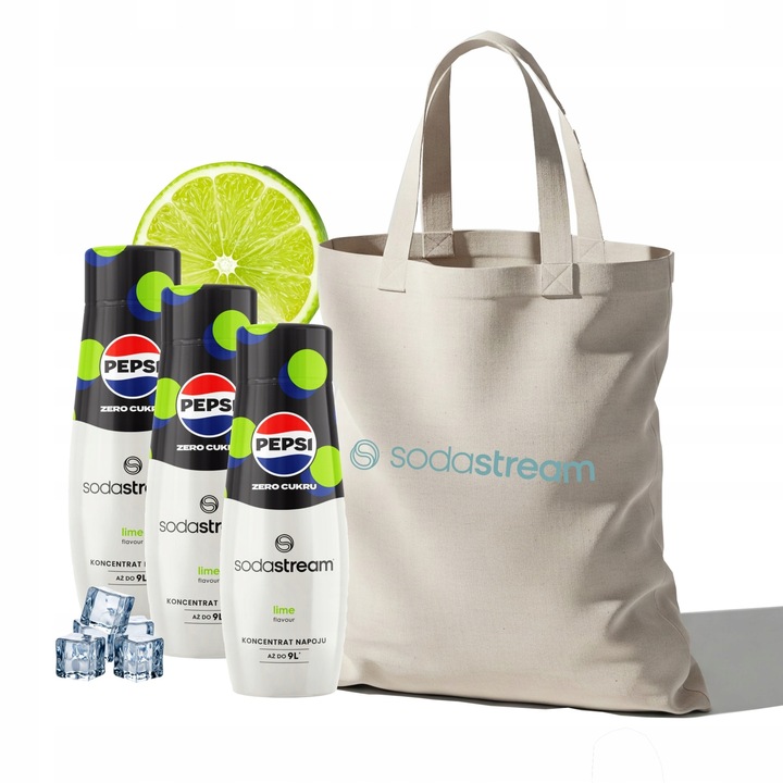 Zestaw Syrop do wody SodaStream PEPSI LIME Zero 3x440 ml + Torba
