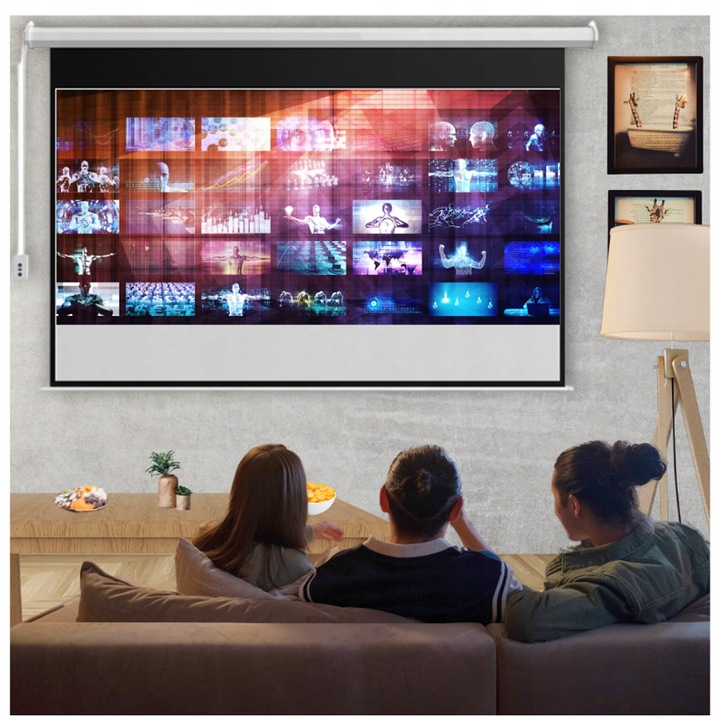 EKRAN PROJEKCYJNY ŚCIENNY RZUTNIKA ELEKTRYCZNY AUTOMATYCZNY PILOT 100