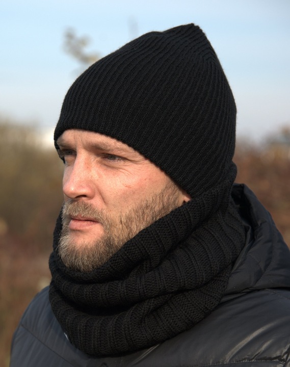 CZARNY KOMPLET MĘSKI CZAPKA + KOMIN TUBA W6