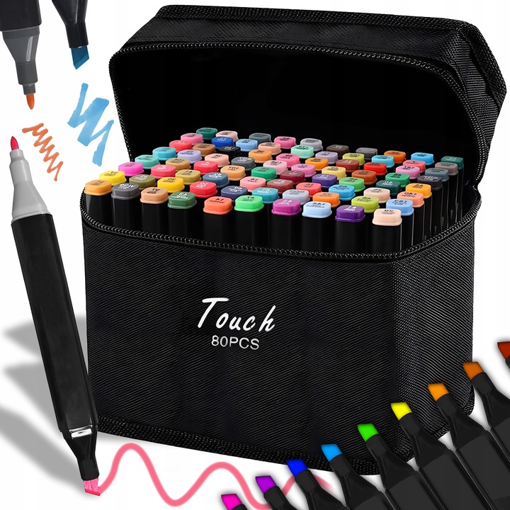 MARKERY ALKOHOLOWE FLAMASTRY MAZAKI PISAKI DWUSTRONNE ZESTAW 80 SZT + TORBA