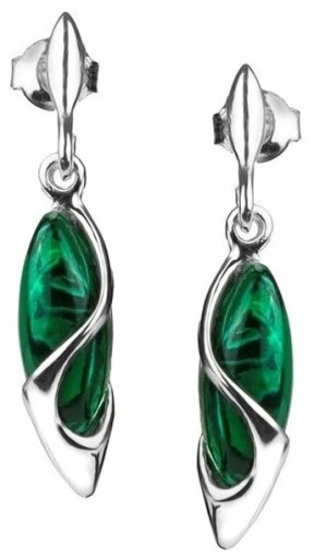 KOLCZYKI SREBRNE MALACHIT sztyfty wkrętki SREBRO