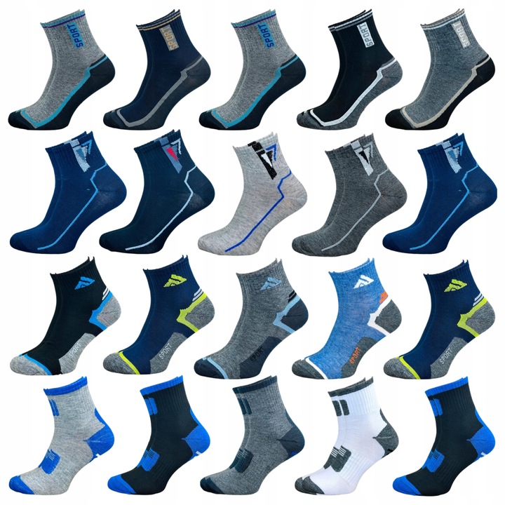 ZESTAW 20 PAR SKARPET MĘSKICH SPORTOWYCH ROBOCZYCH BAWEŁNA 43-46 MIX WZORÓW