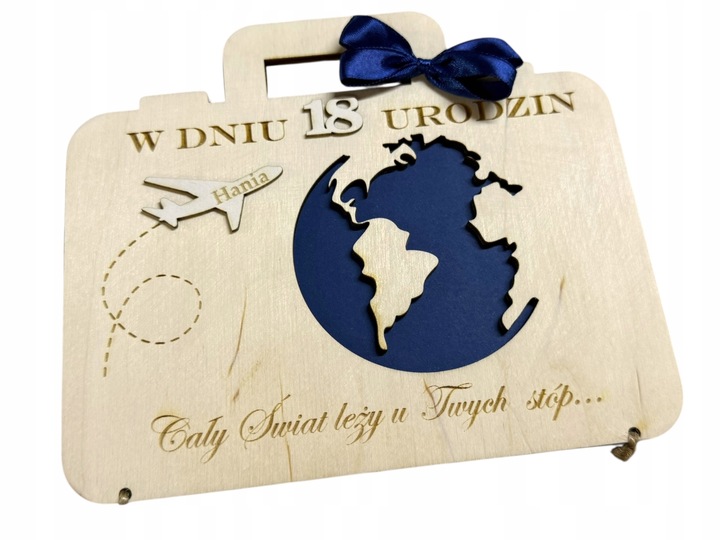 Drewniana Kartka urodzinowa Prezent GRAWER personalizowana walizka