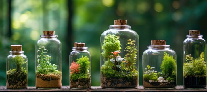 LAS W SŁOIKU SZKLE KOMPLETNY 10 elementów Z ROŚLINKĄ I KULA SŁÓJ ZESTAW