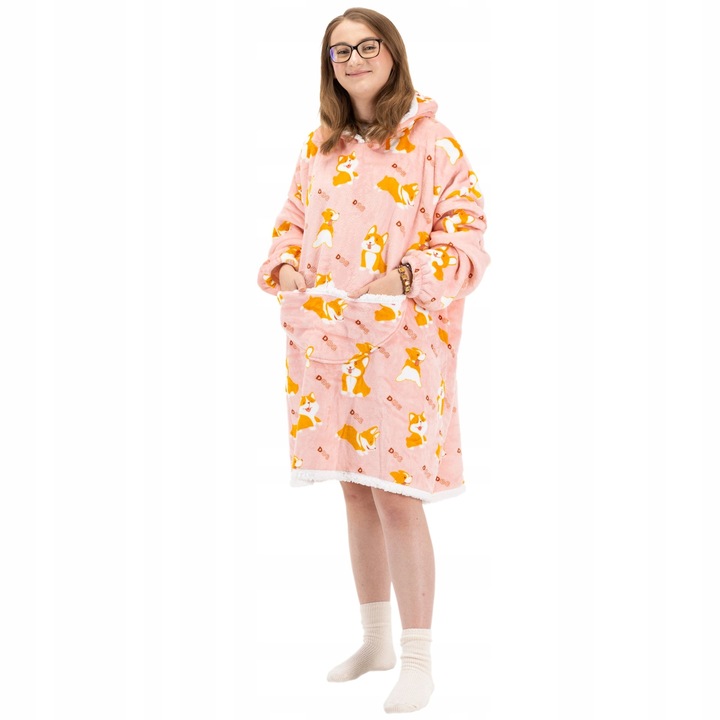 CIEPŁA BLUZA OVERSIZE 2W1 DŁUGA KOCOBLUZA KOCOSZLAFROK CIEPŁY KOC