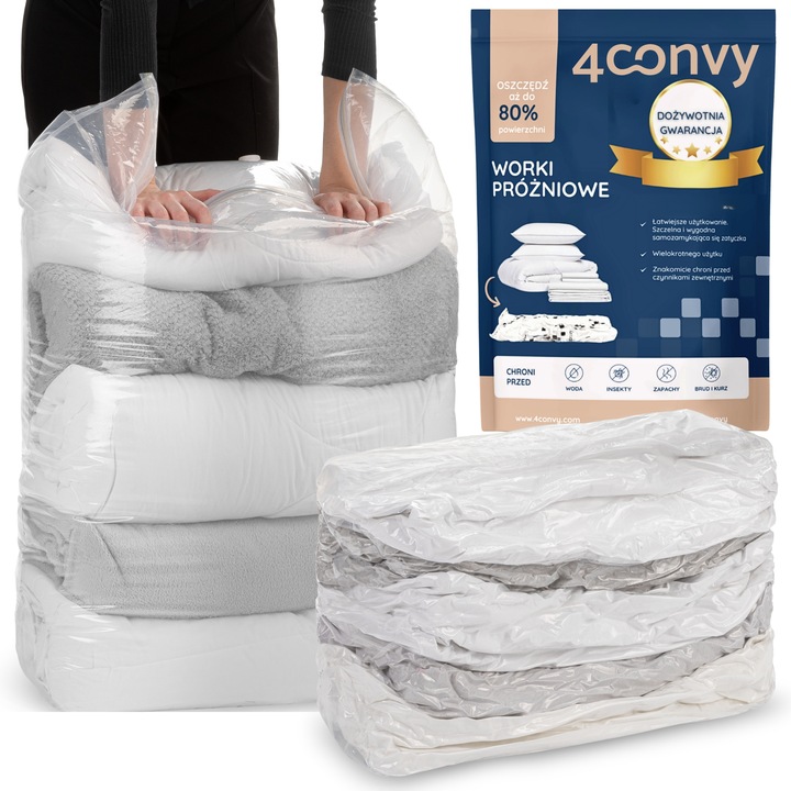 4CONVY 5x Worek próżniowy na pościel kołdrę ubrania 80x100x30 kostka duża