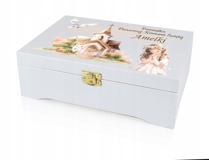Prezent na KOMUNIE świętą pamiątka pudełko GRAWER Pamiątka Komunii