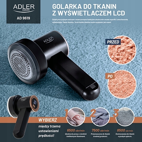 Golarka do Tkanin Adler AD 9619 – 3 Prędkości, Wyświetlacz LED, USB
