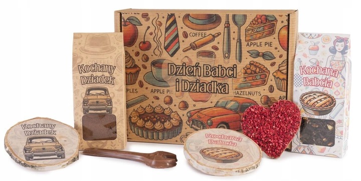 PREZENT NA DZIEŃ BABCI I DZIADKA zestaw z nadrukiem podkładki kawa herbata