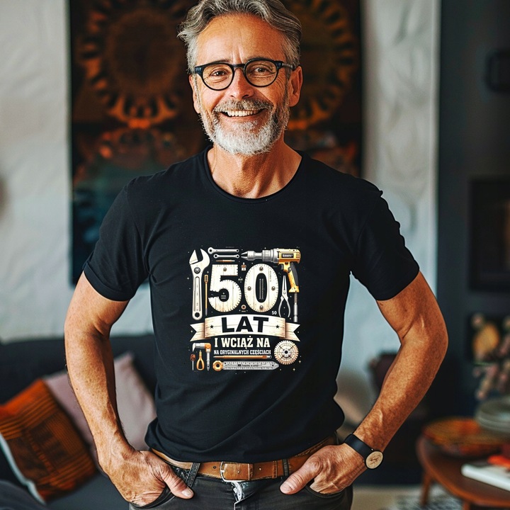 Koszulka na 50 Urodziny Prezent dla Faceta na Oryginalnych Częściach L
