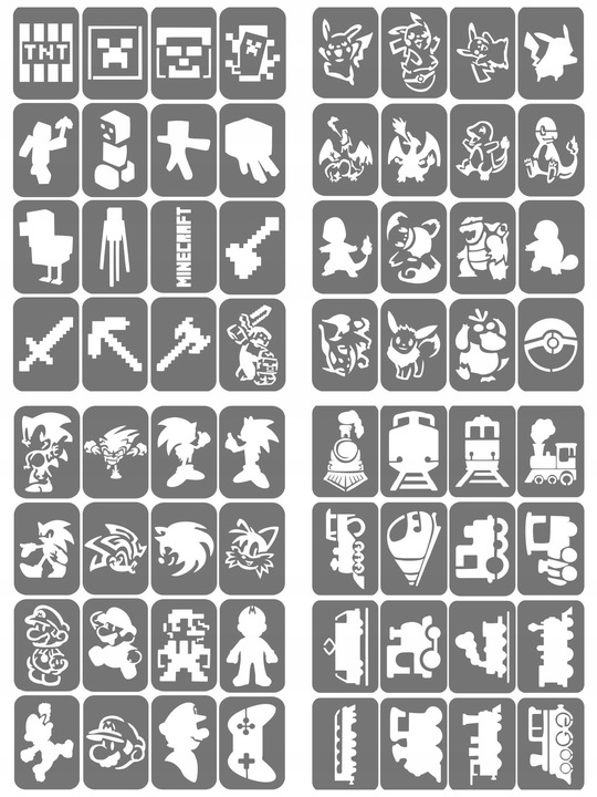 Szablony do tatuaży brokatowych, Tatuaże brokatowe - mix 50 sztuk